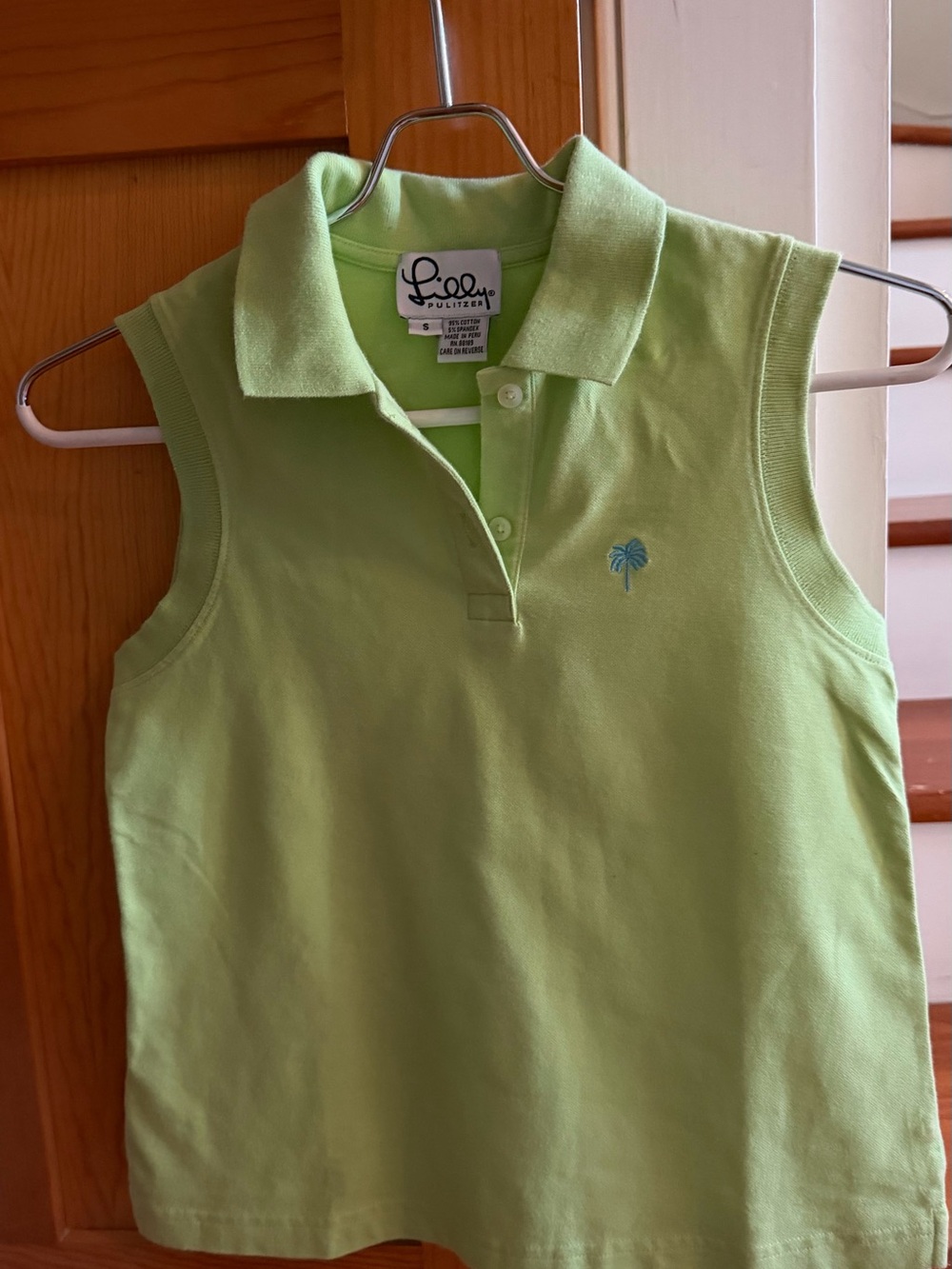 Lilly Pulitzer Girls Sleeveless Polo in Lime Green with Blue Palm